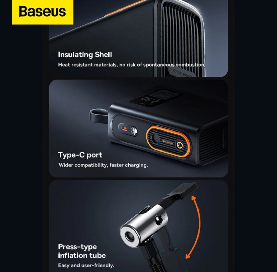 🌪 Презареждаща се преносима помпа за гуми Baseus Mega EnergyPump 6000mAh с LED фенерче/PowerBank!!