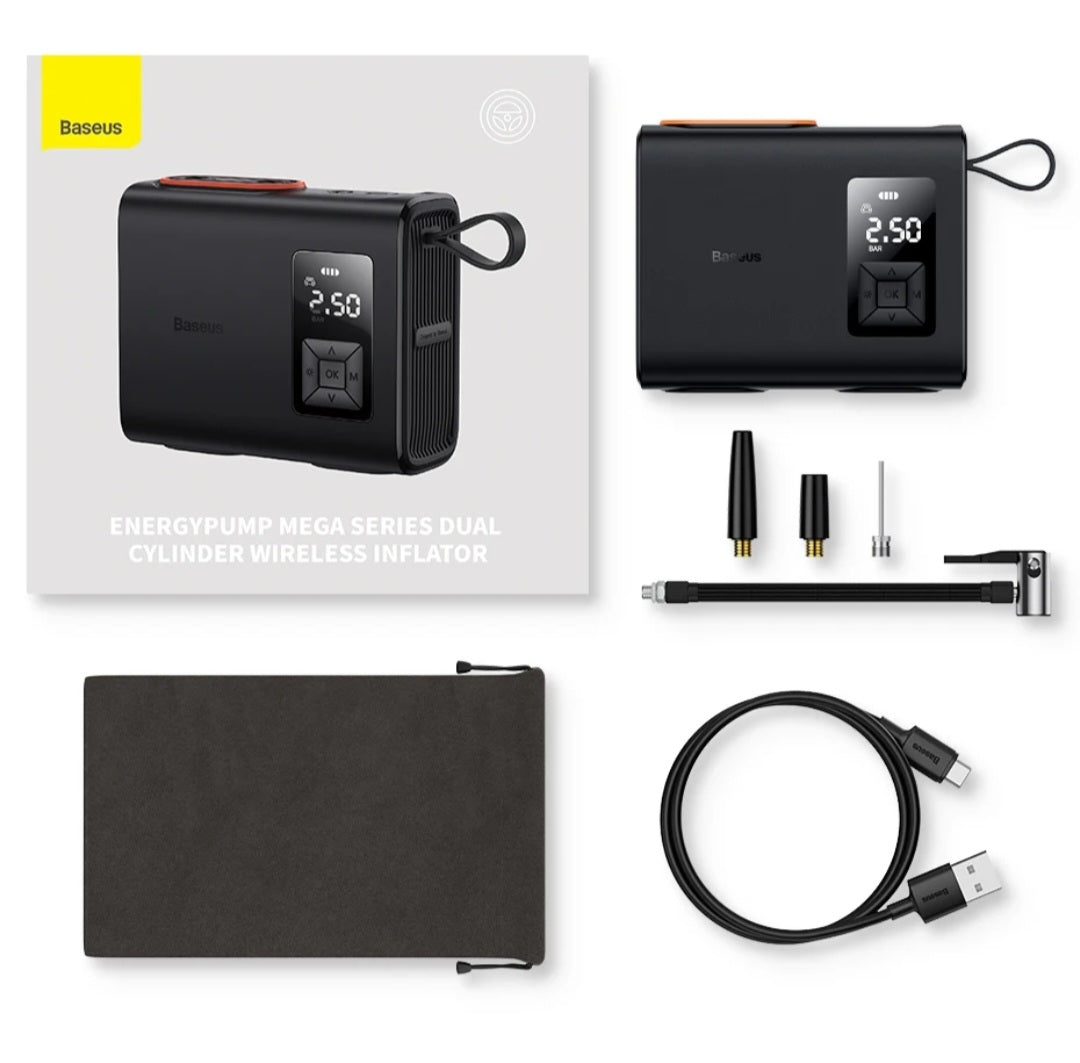 🌪 Презареждаща се преносима помпа за гуми Baseus Mega EnergyPump 6000mAh с LED фенерче/PowerBank!!