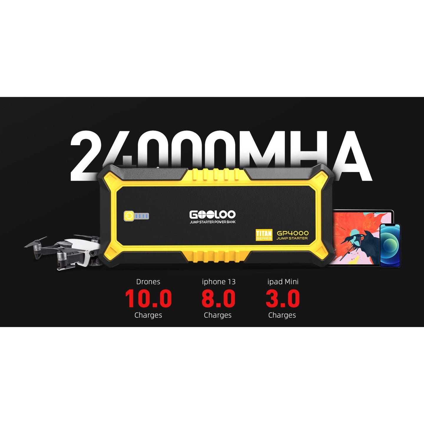 ⚡️Εκκινητής Μπαταρίας Οχημάτων 4000A / Jump Starter - PowerBank 26800mAh GOOLOO GP4000 - Carpouxtsis Glass