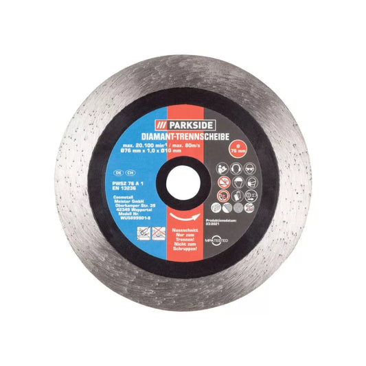 🔘 PARKSIDE PWSZ 76 A1 – Диамантен диск за рязане WET 76 мм x 1,0 мм