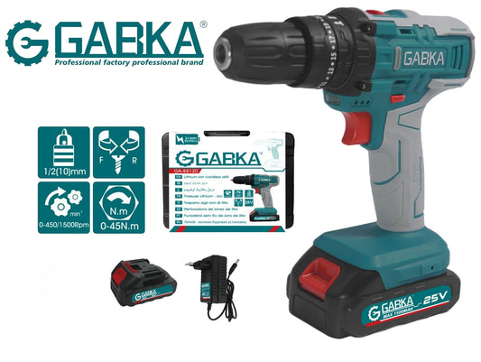 🔧 GABKA® Δραπανοκατσάβιδο Μπαταρίας 25V GA-88120A με 1 Μπαταρία & Φορτιστή