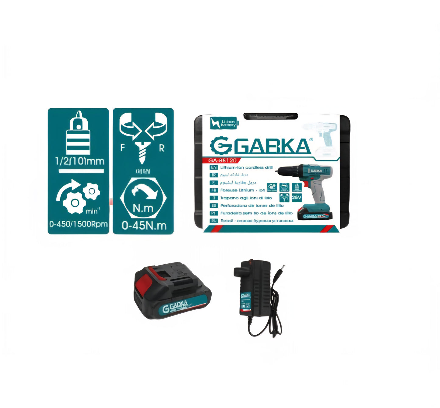 🔧 GABKA® Δραπανοκατσάβιδο Μπαταρίας 25V GA-88120A με 1 Μπαταρία & Φορτιστή