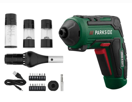 🛠 Комплект акумулаторни отвертки PARKSIDE® 4 V »PAS 4 D7«, с 4 аксесоара за барбекю