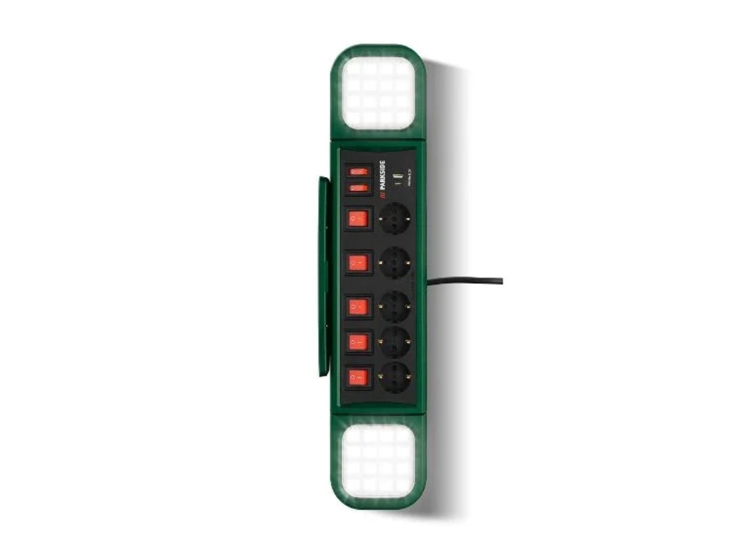 🔌🔦 PARKSIDE® LED работна лампа »PASD 3680 A1«, с 5-гнездова разклонител с ВКЛ./ИЗКЛ.