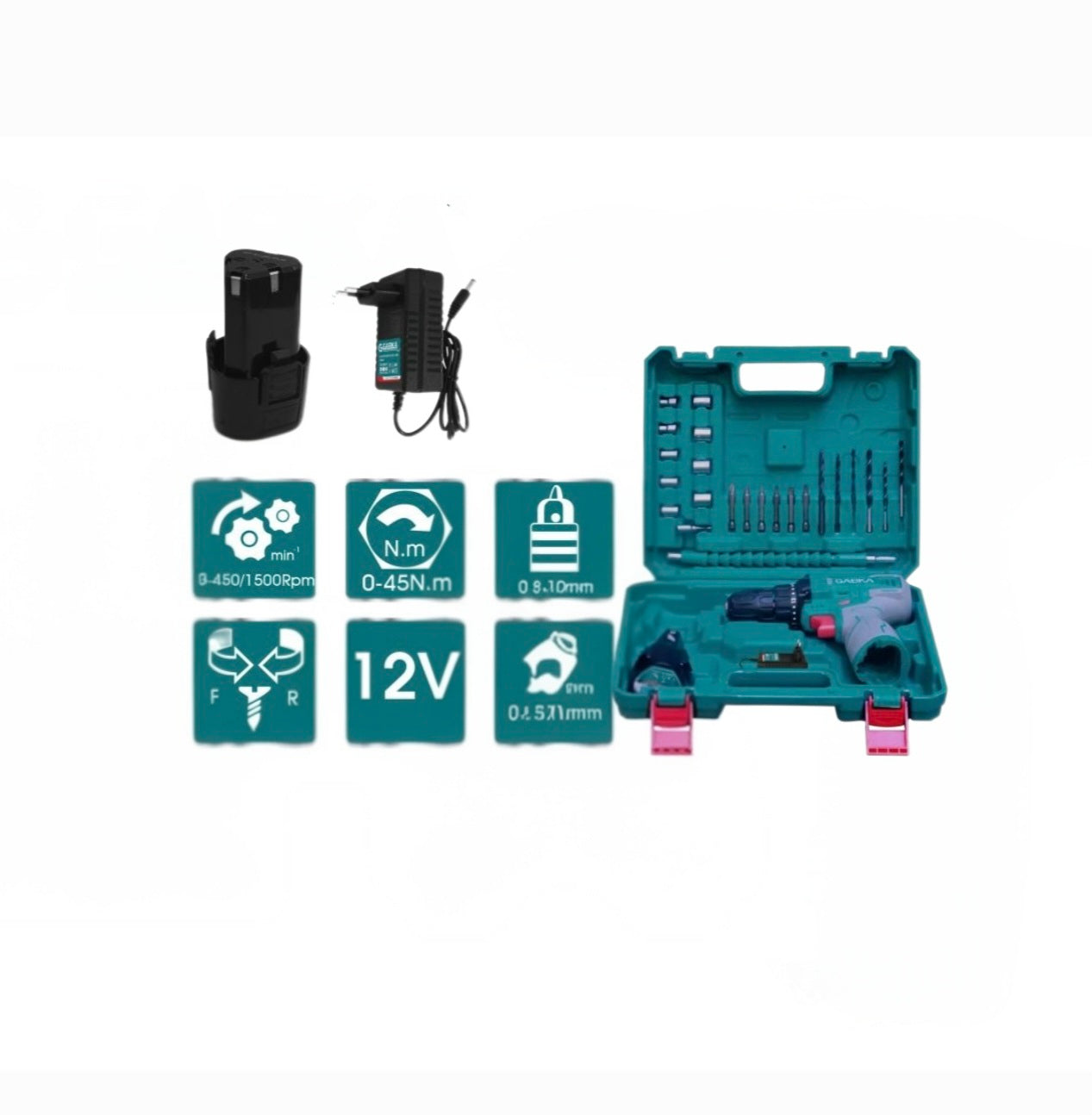 🔧 GABKA® Δραπανοκατσάβιδο Μπαταρίας 12V GA-88118A με 1 Μπαταρία & Φορτιστή